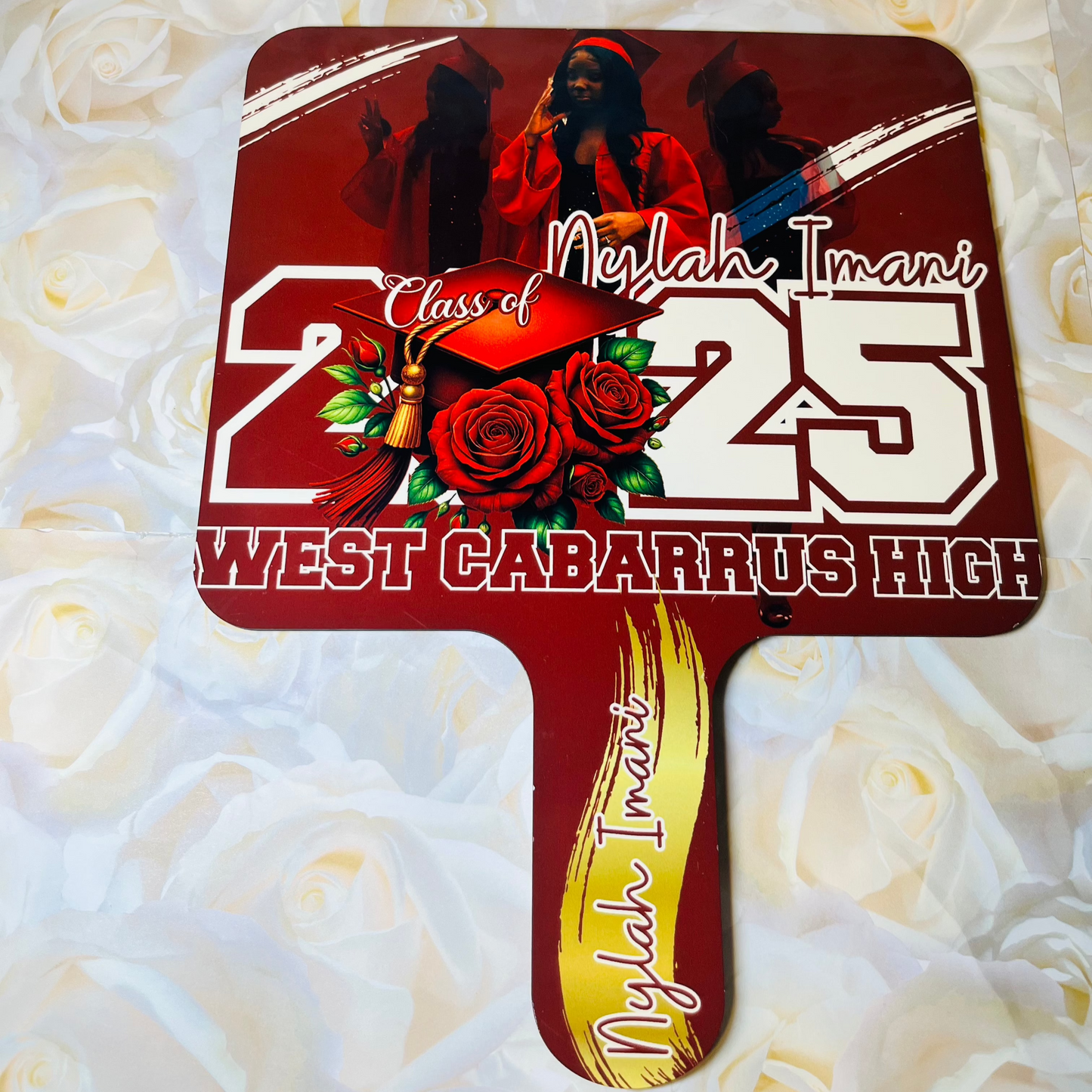 Custom Graduation Paddle Fan – Personalized with Photo, Name & School Colors