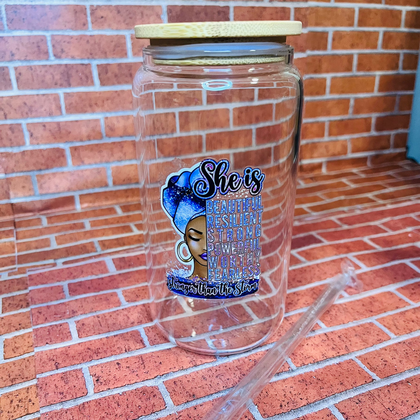 She is… 16oz glass cup