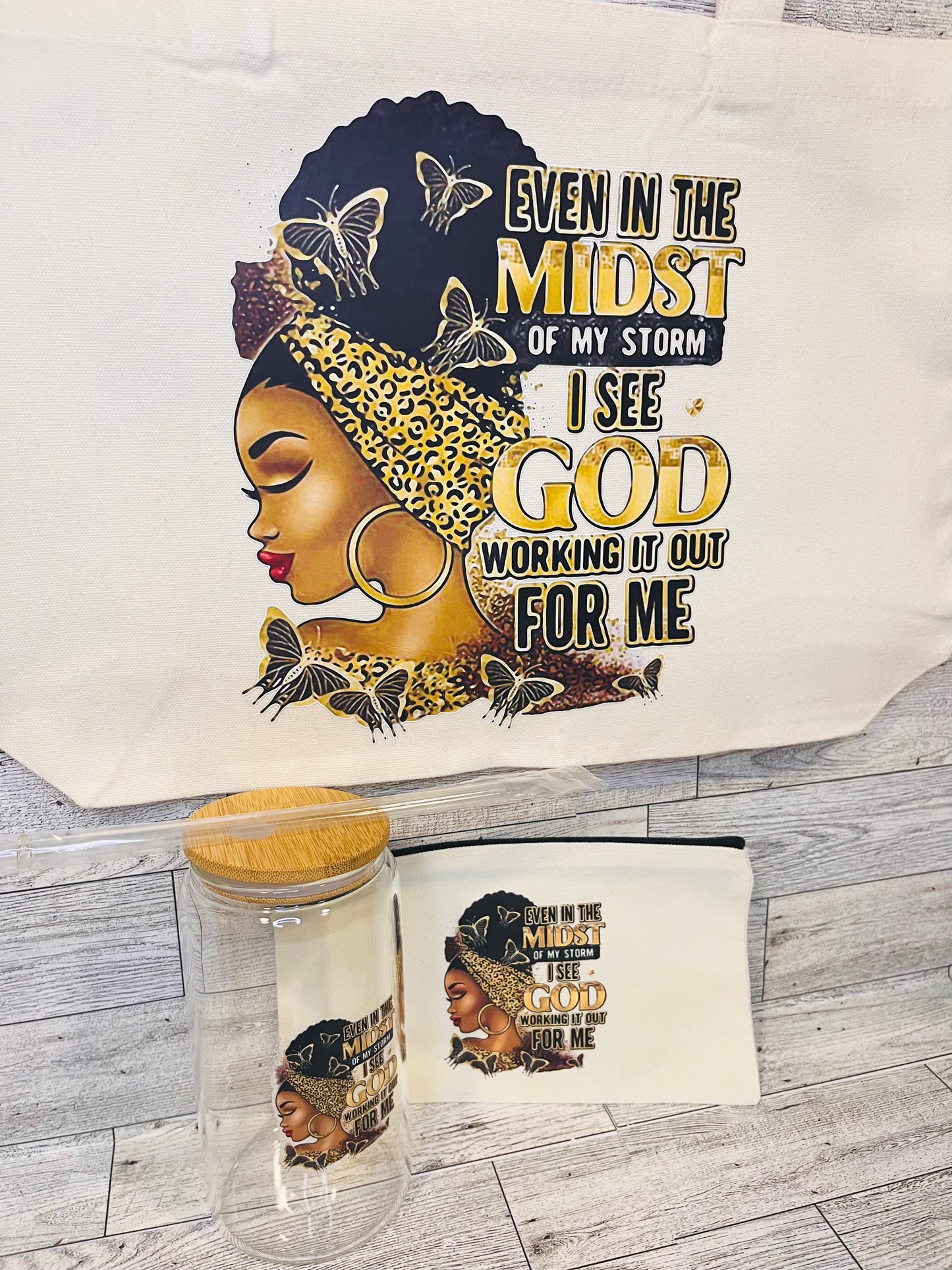 In The Midst of My Storm Canvas Bag-gold
