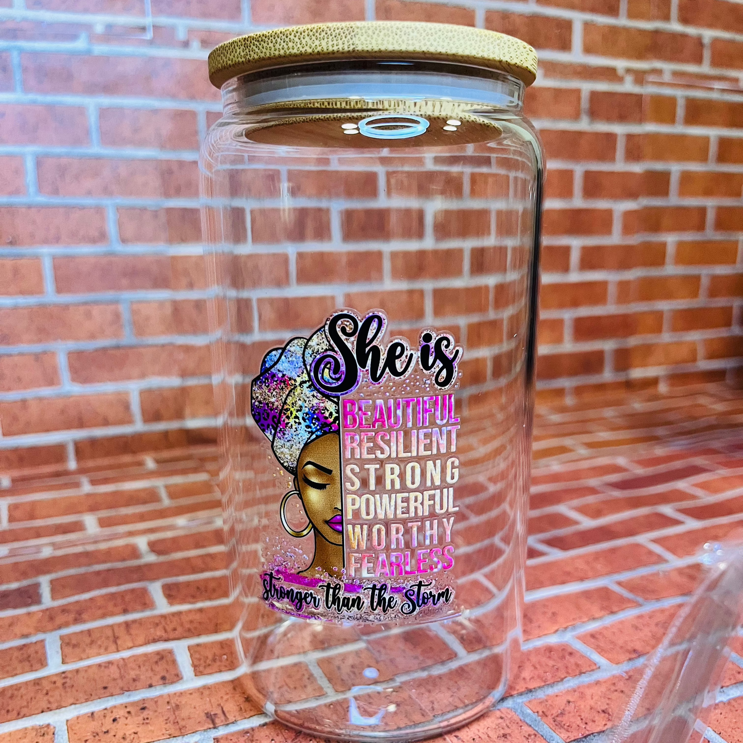 She is… 16oz glass cup