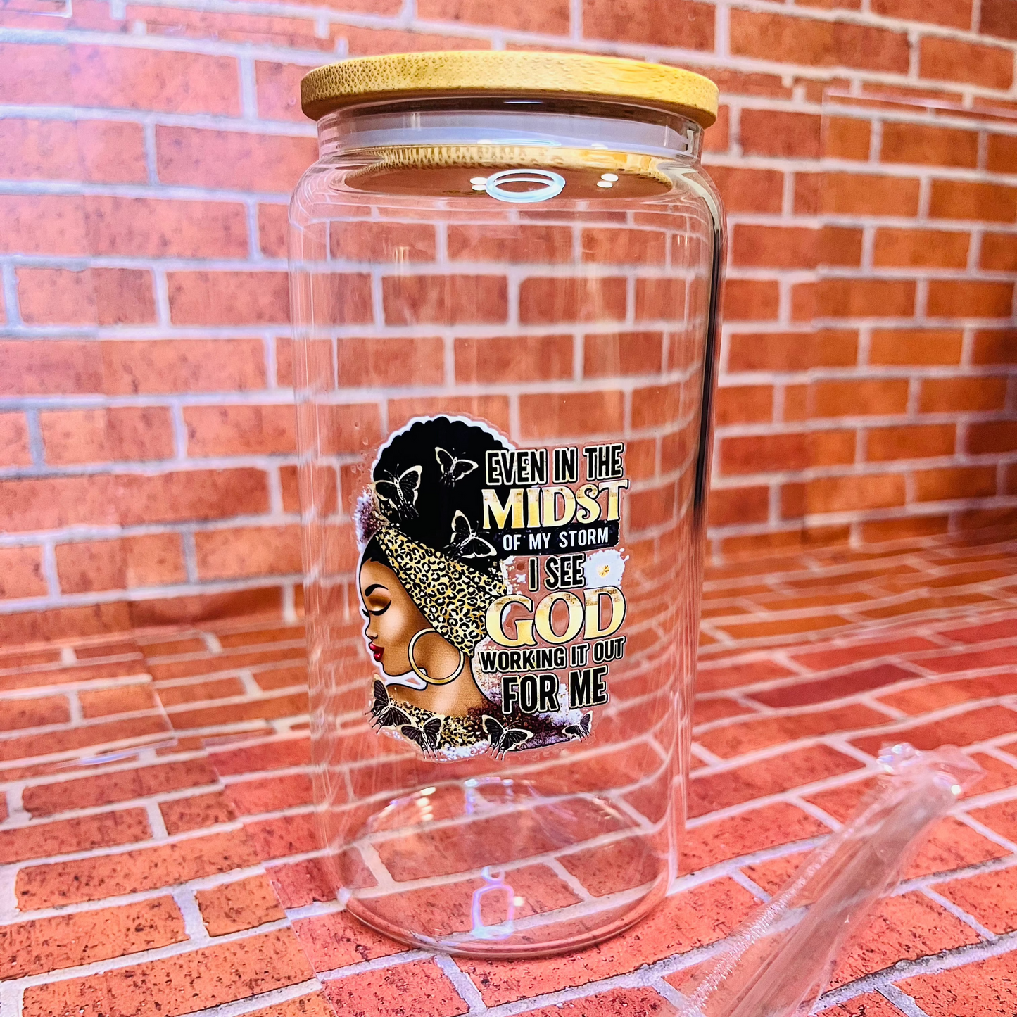 In the midst of my storm 16oz glass cup