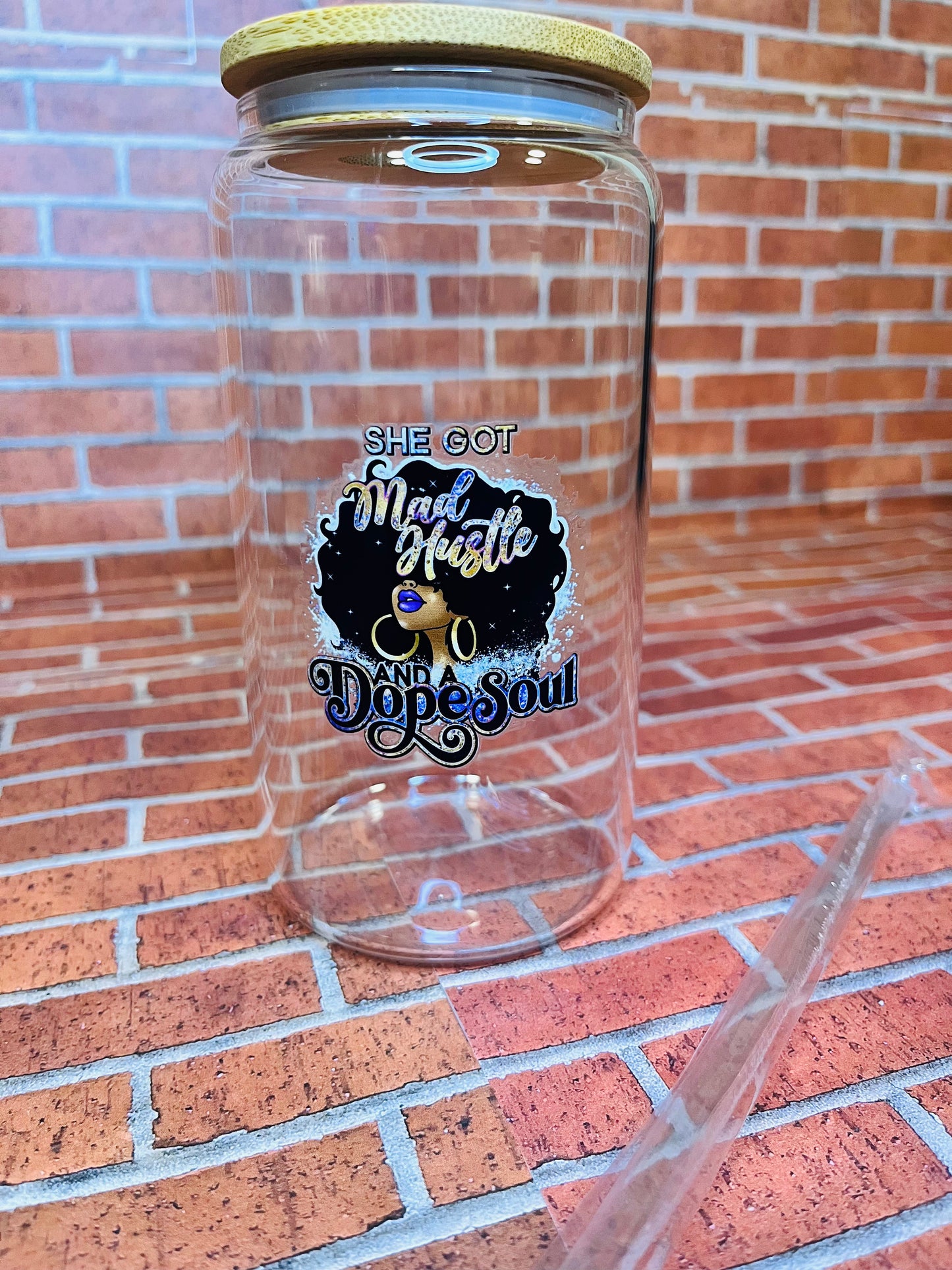 Mad Hustle and a Dope Soul 16oz glass cup
