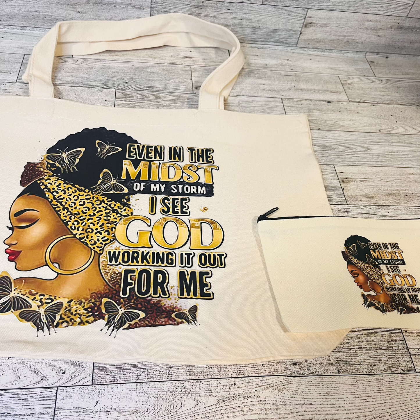 In The Midst of My Storm Canvas Bag-gold