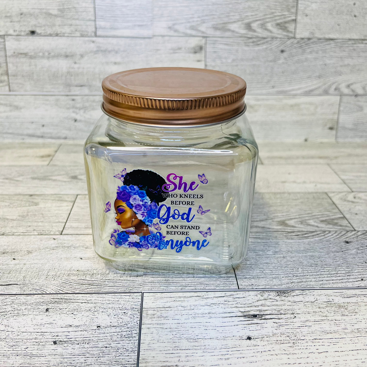 She who kneels before God glass jar