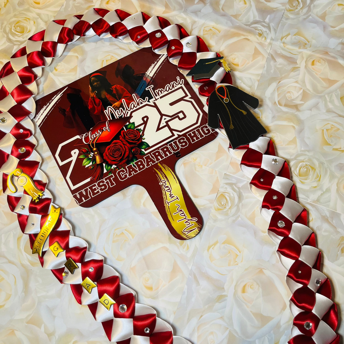 Custom Graduation Paddle Fan – Personalized with Photo, Name & School Colors