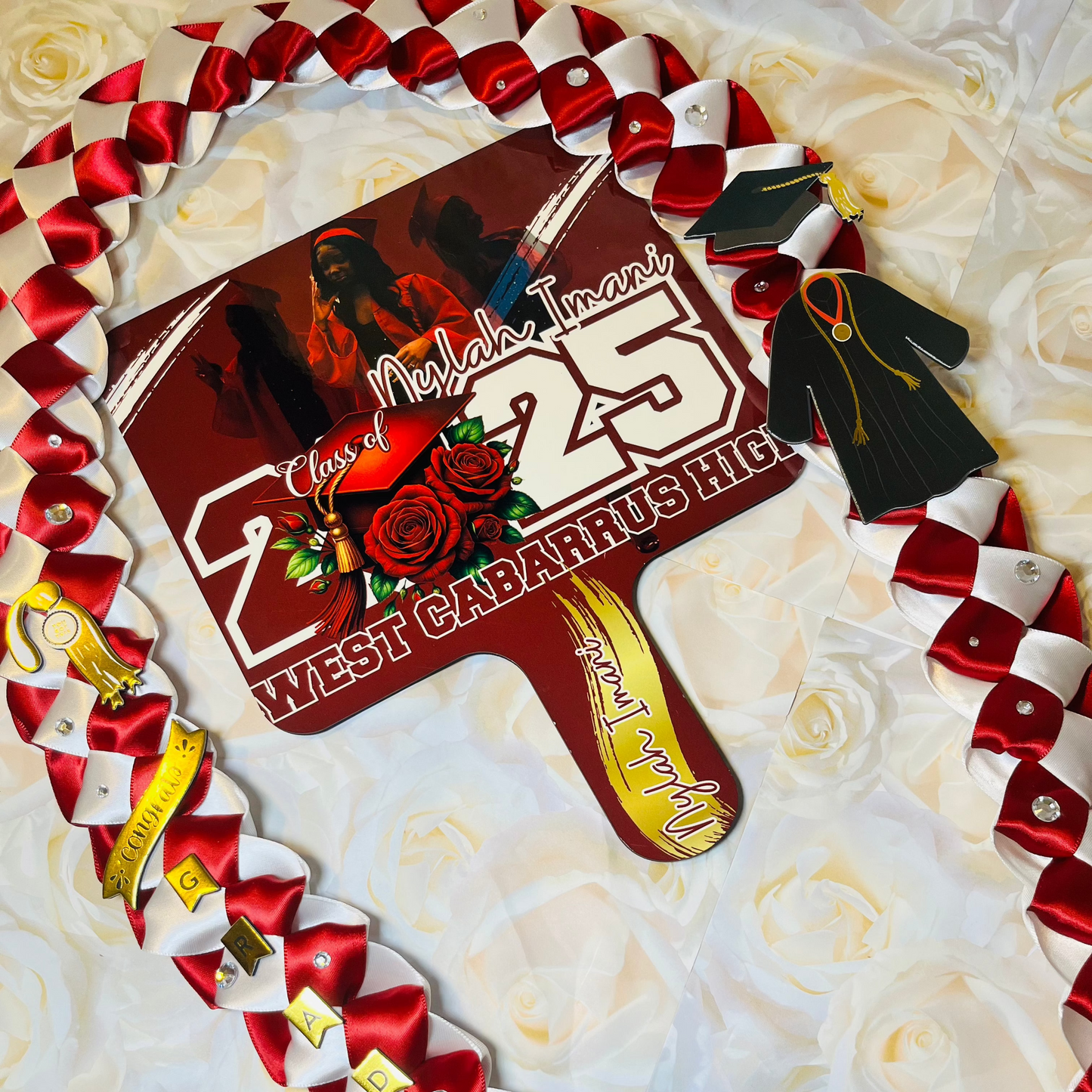 Custom Graduation Paddle Fan – Personalized with Photo, Name & School Colors