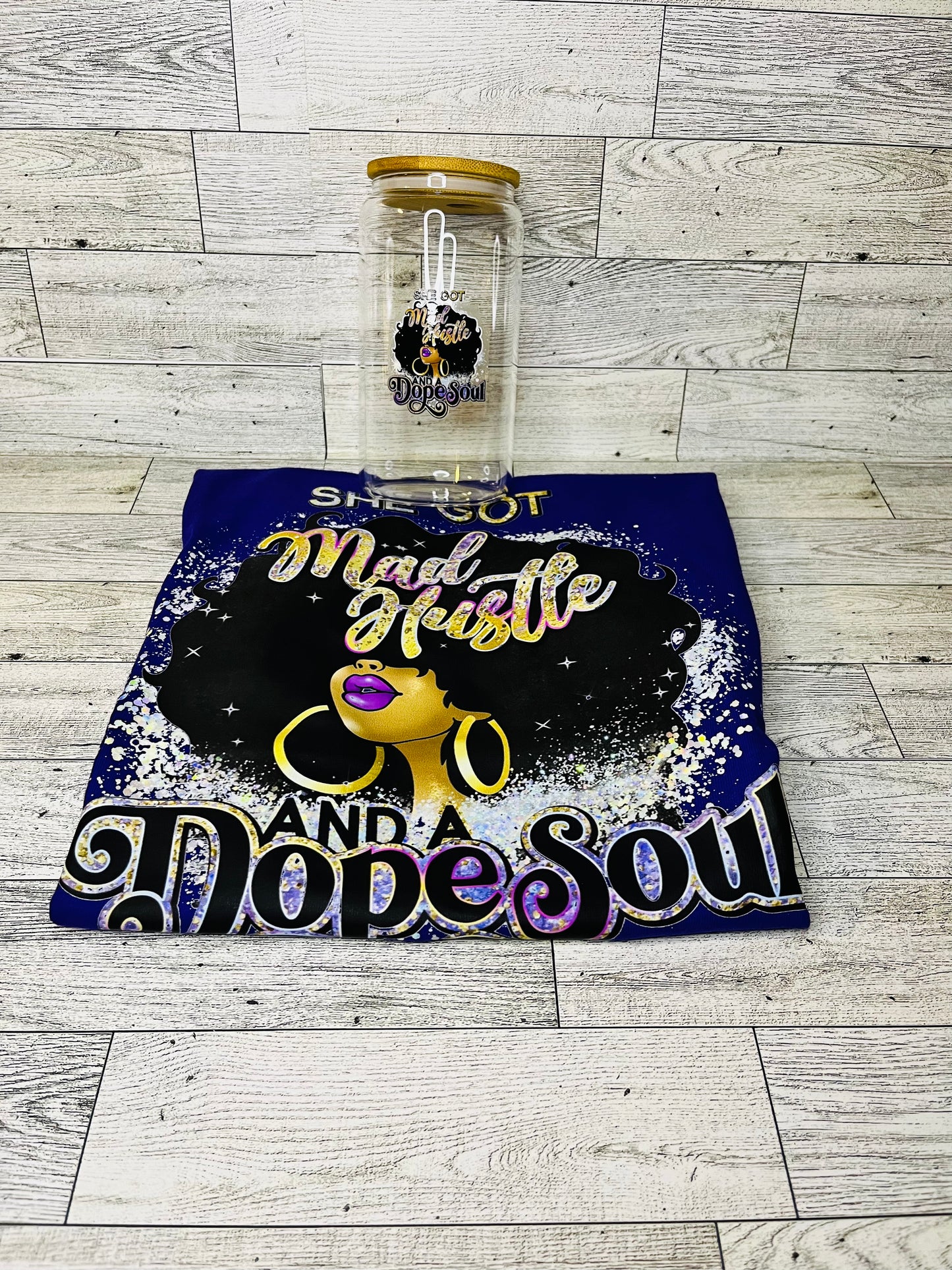 Mad Hustle and a Dope Soul 16oz glass cup