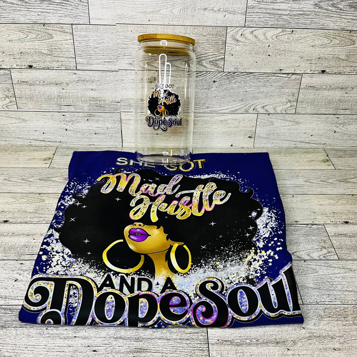 Mad Hustle and a Dope Soul 16oz glass cup
