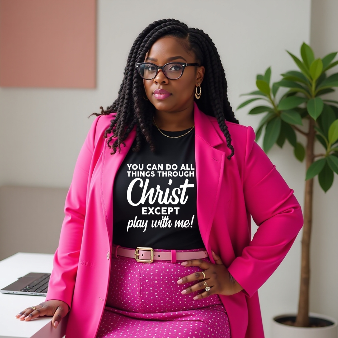 You Can Do All Things Through Christ… Except " black short-sleeve T-shirt