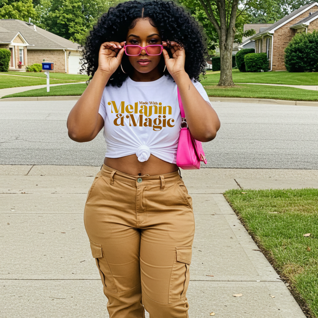 Made with Melanin & Magic white short-sleeve T-shirt