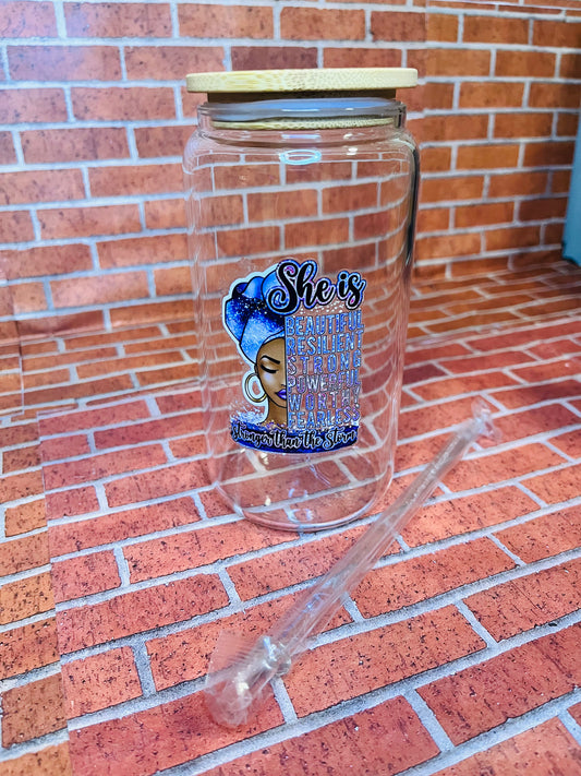 She is… 16oz glass cup