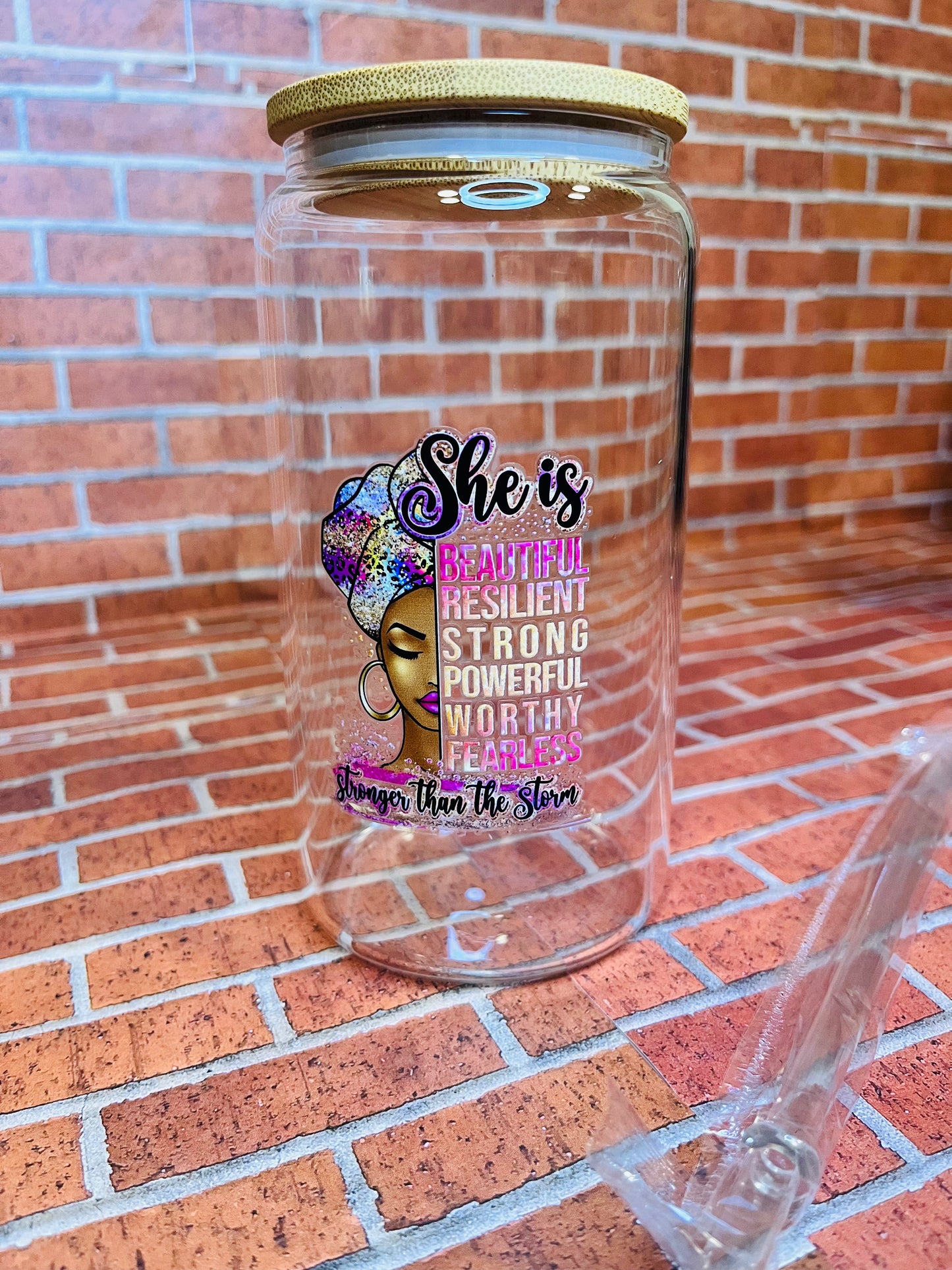 She is… 16oz glass cup