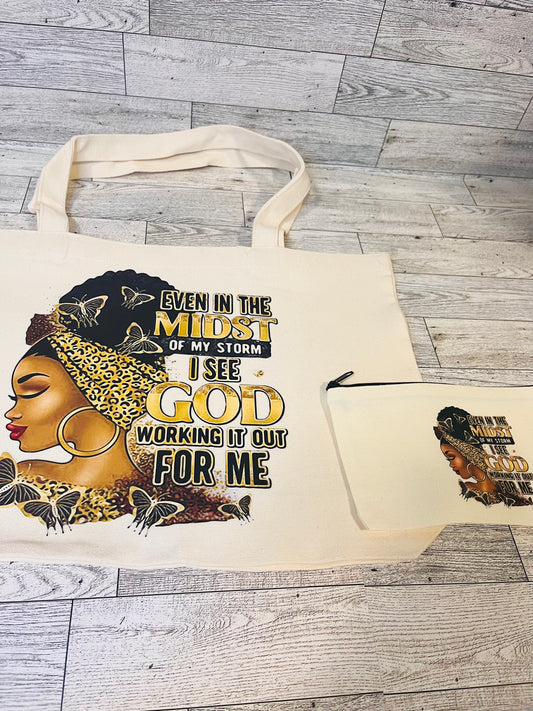 In The Midst of My Storm Canvas Bag-gold