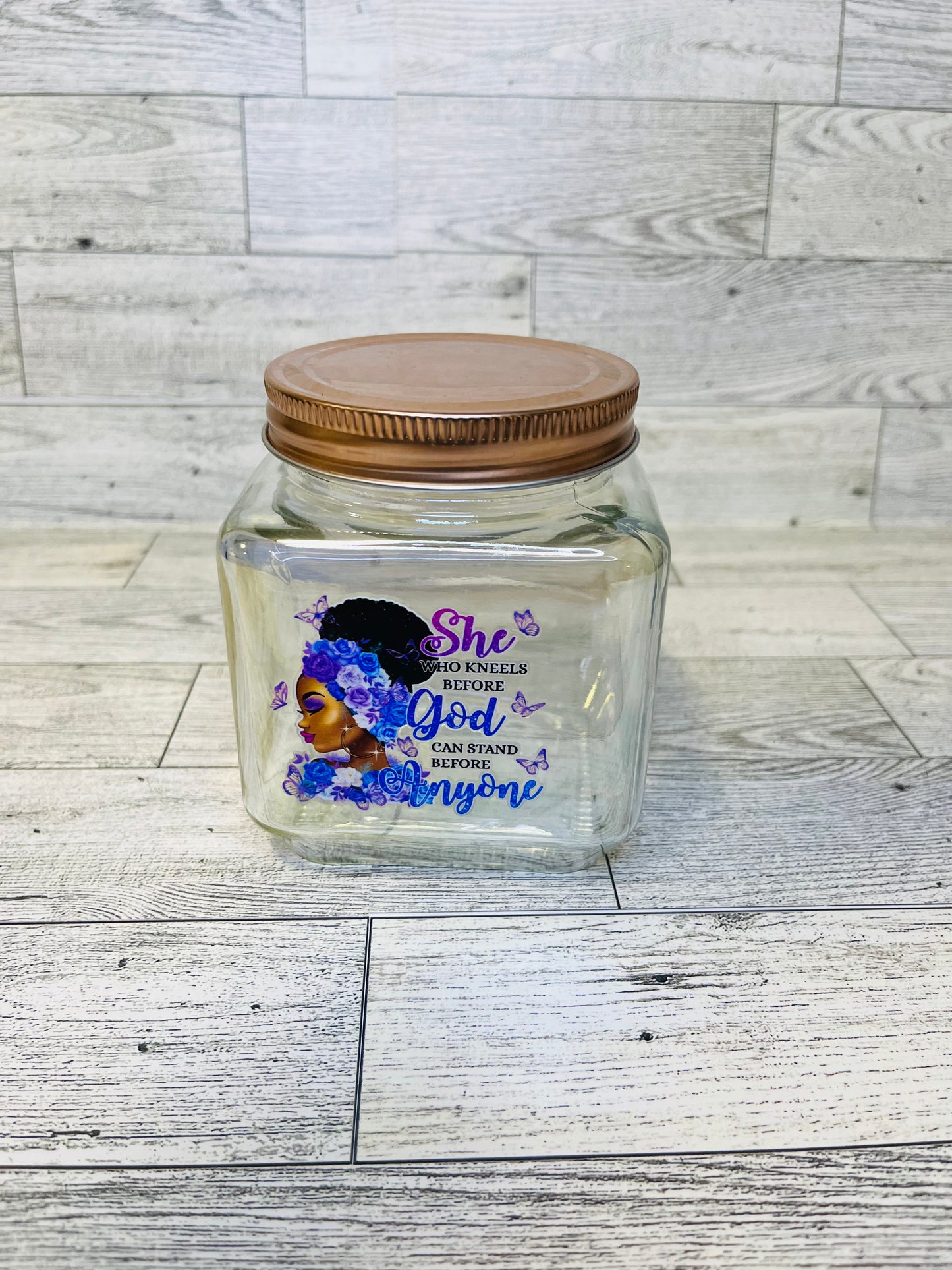 She who kneels before God glass jar