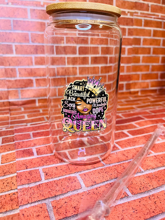 Amazing Queen 16oz glass cup