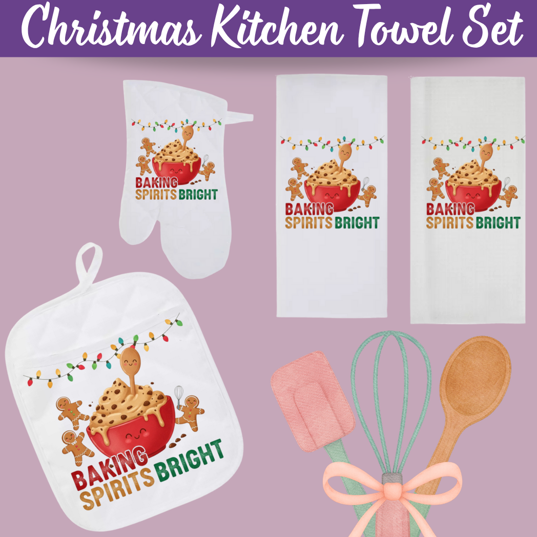 Christmas Kitchen Towel Gift Set — Bonus Recipe Notepad Included
