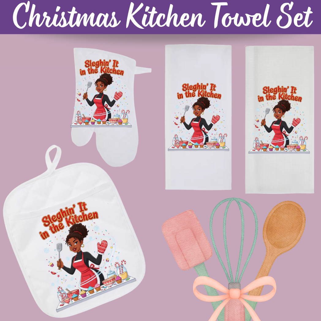 Christmas Kitchen Towel Gift Set — Bonus Recipe Notepad Included