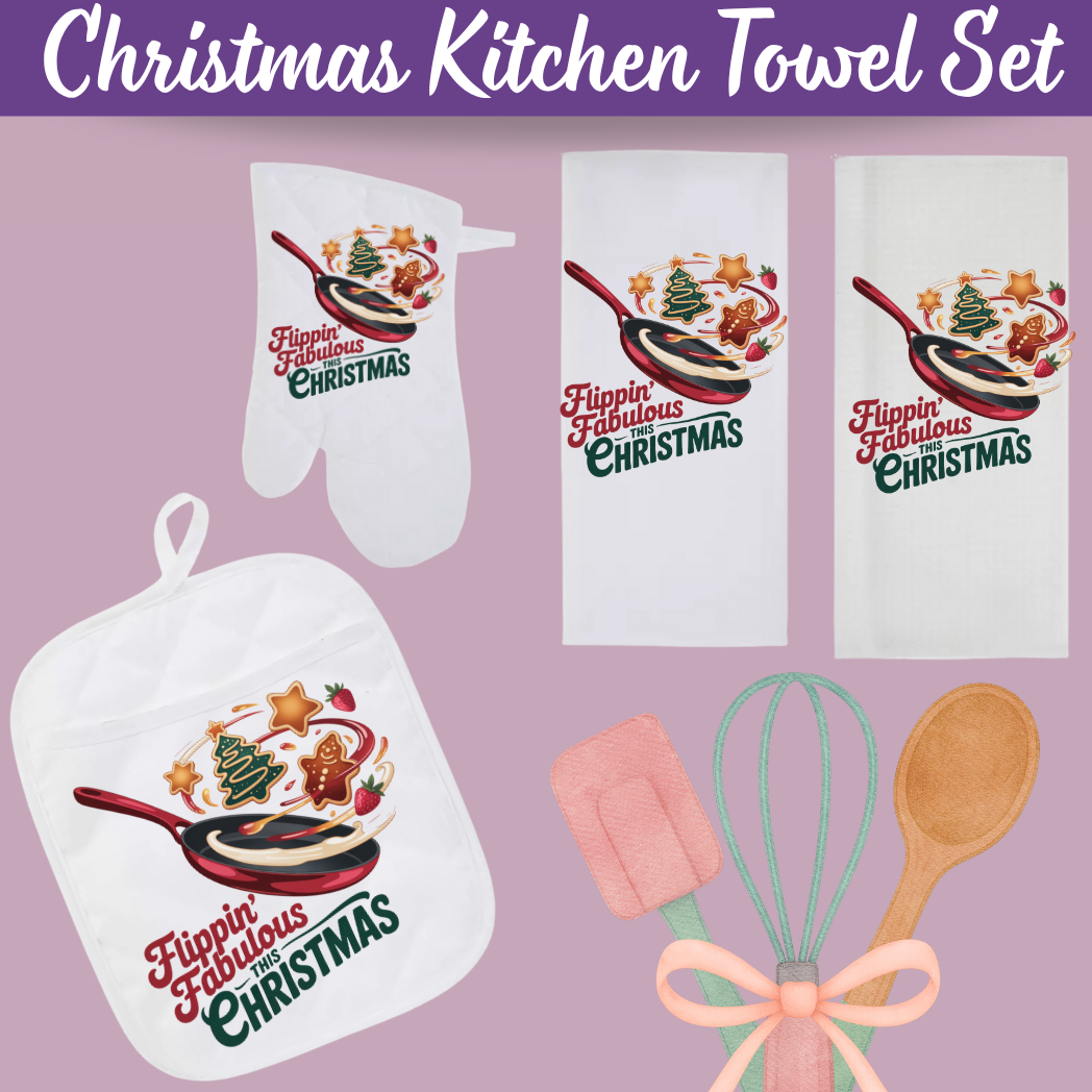Christmas Kitchen Towel Gift Set — Bonus Recipe Notepad Included