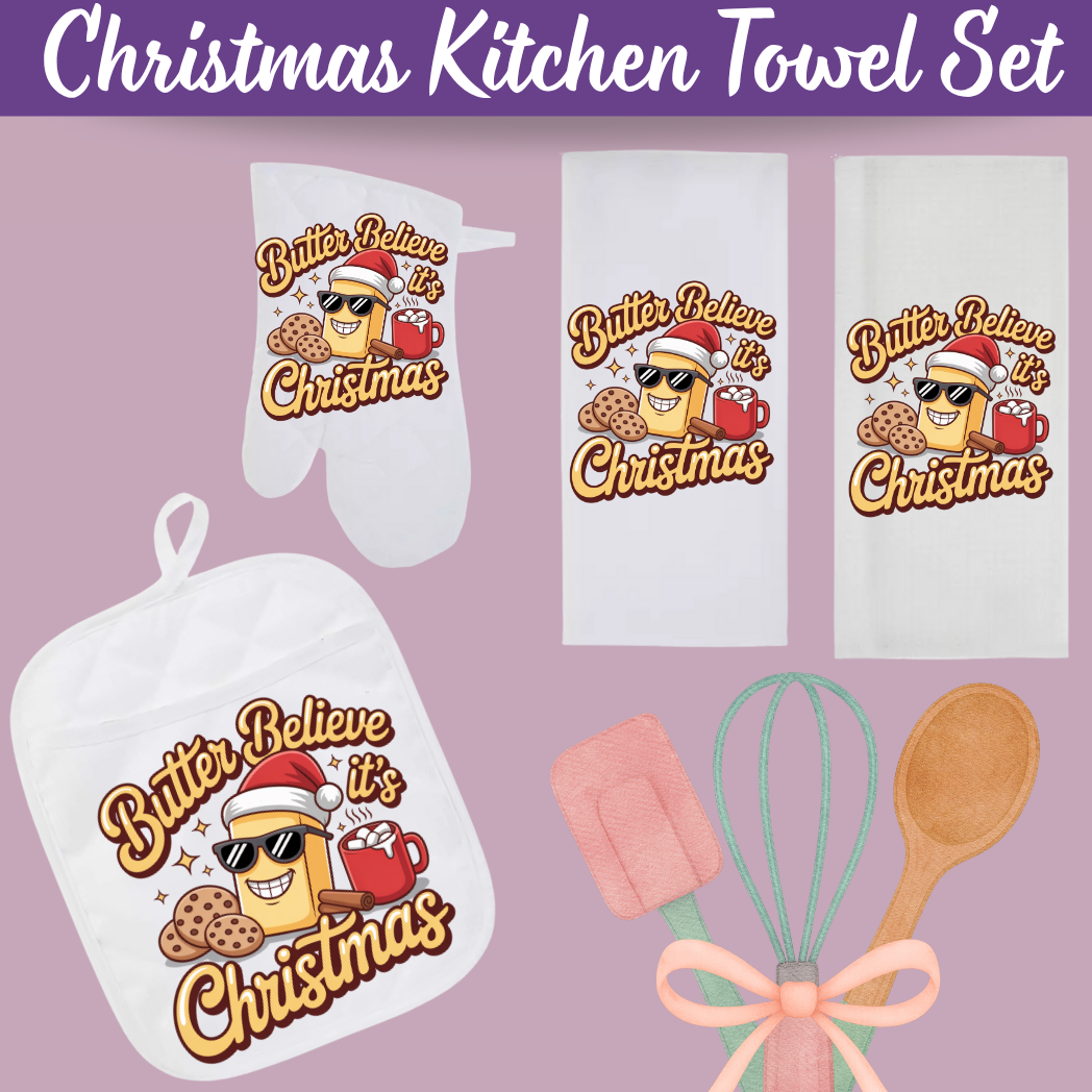 Christmas Kitchen Towel Gift Set — Bonus Recipe Notepad Included
