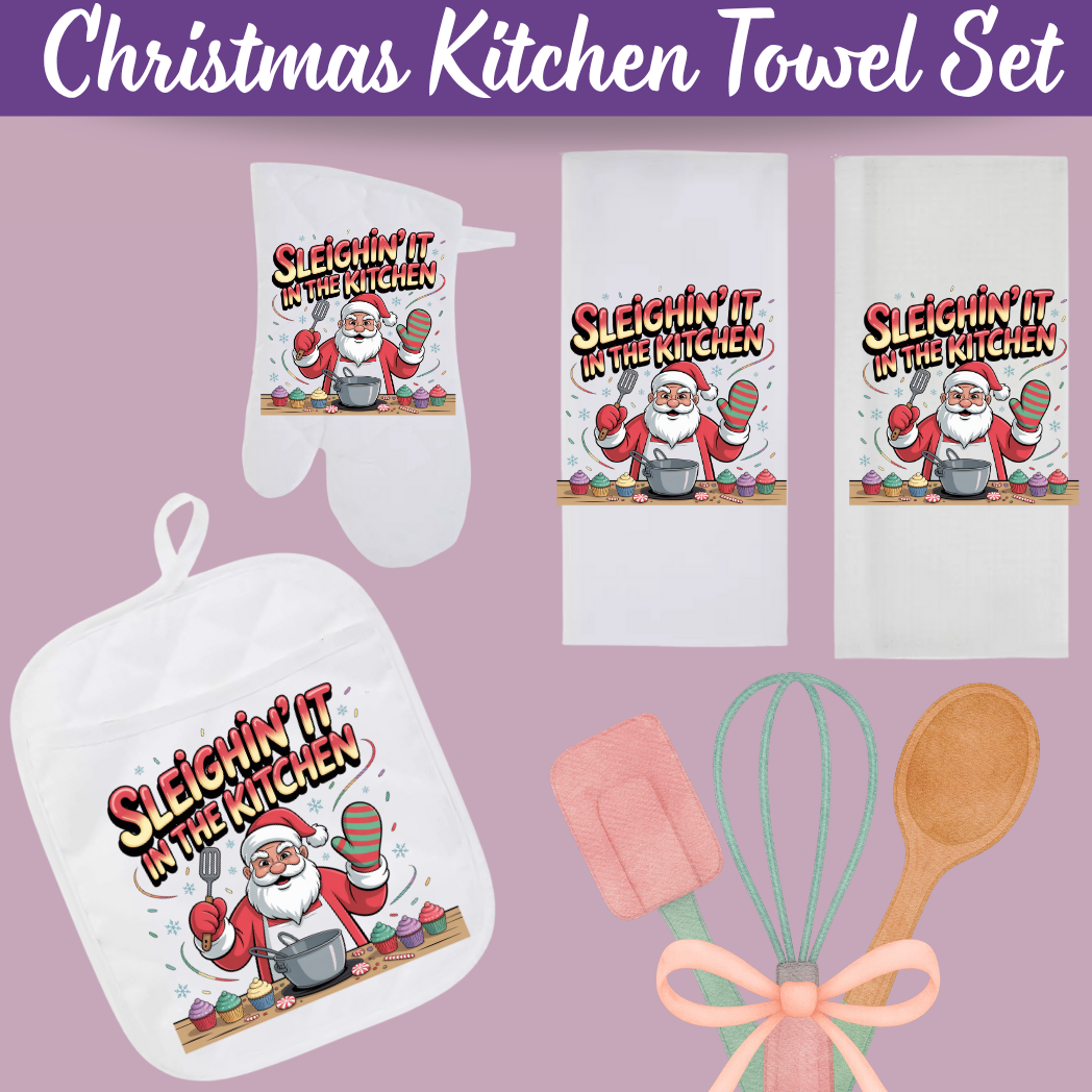 Christmas Kitchen Towel Gift Set — Bonus Recipe Notepad Included